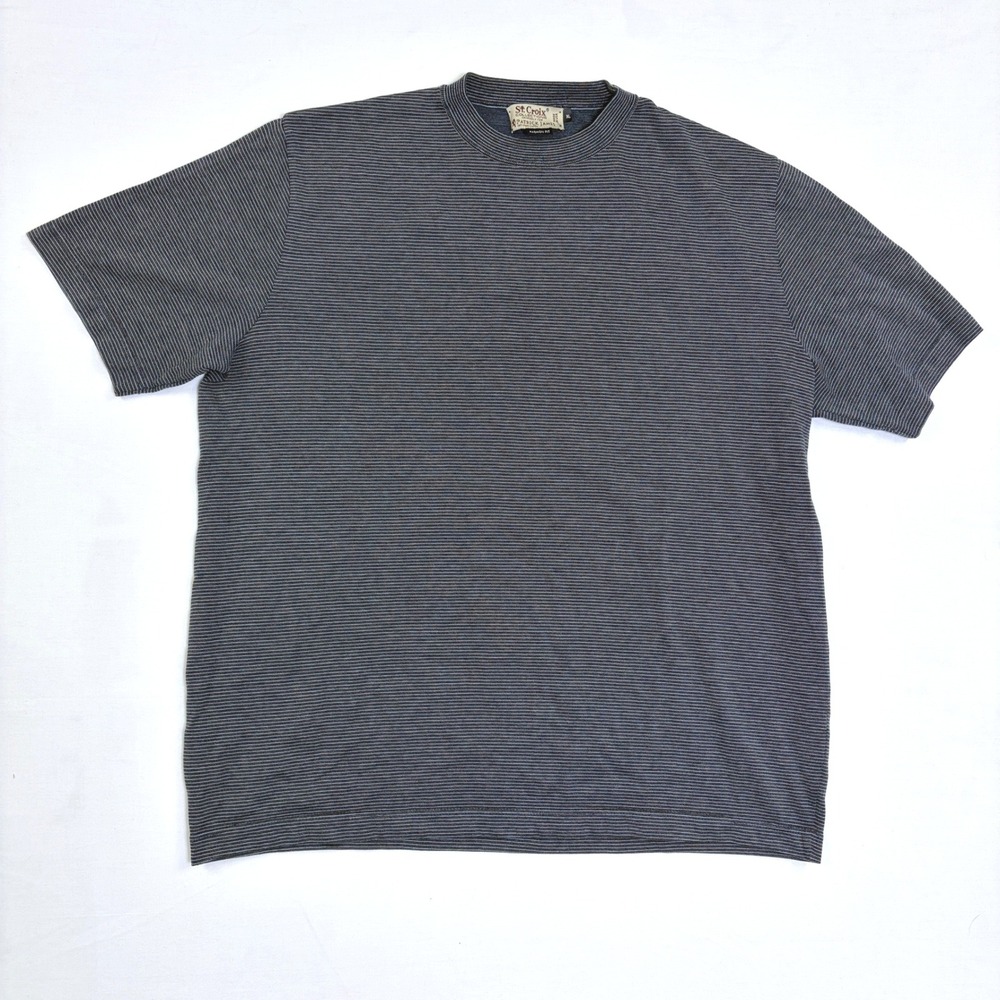 St. Croix Patrick James Mens XL Knit T-Shirt Striped Navy Brown Made in USA 90s